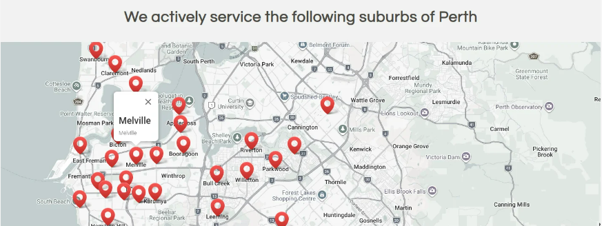 Perth suburbs service area map showing Melville Ceilings coverage